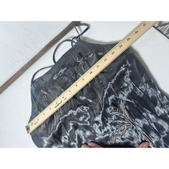 Vtg Y2k Maxi Gown Dress Sz 00 Rose PROM Black Metallic Silver Wedding Whimsygoth - Picture 7 of 9